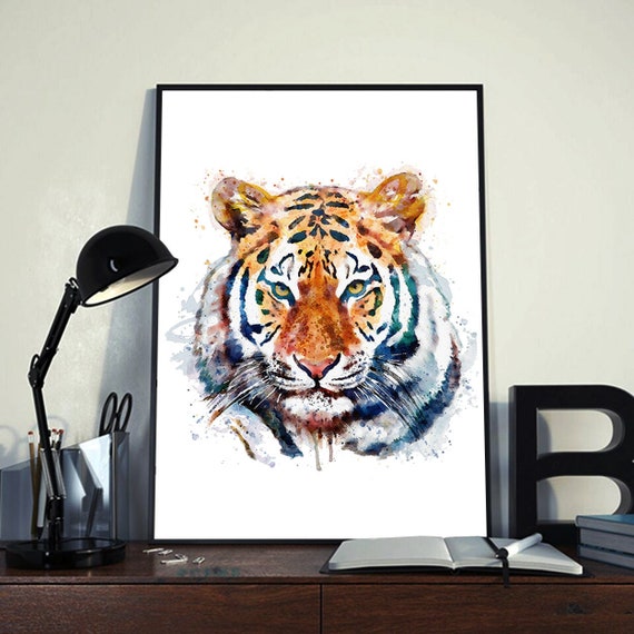 Watercolor Portrait of a Beautiful Tiger Head Instant | Etsy