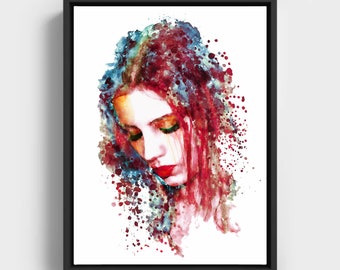 Sad Woman Watercolor Portrait Printable Crying Girl Painting Female Grief Wall art Ginger Girl Decor Emotional Sad Face Art Gift for Girl