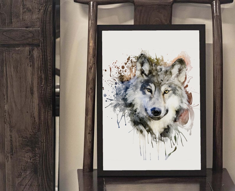 Printable Watercolor Wolf Head Portrait Wolf Decor Affordable Art With Wolves Watercolor Painting Wolf poster Forest Animal Wildlife Fauna image 7