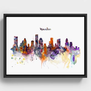 Houston Skyline Watercolor, Colorful City Silhouette Print, Abstract Texas Wall Art, Houston Decor, Printable Urban Art