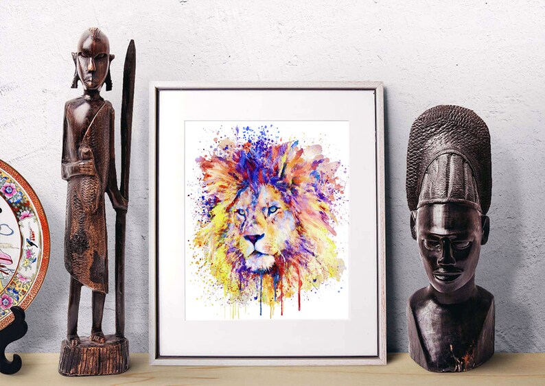 Printable Lion gift Lion King Wall Art Colorful Lion Head Big cats Wildlife Savannah Instant Download Lion decor Watercolor Portrait