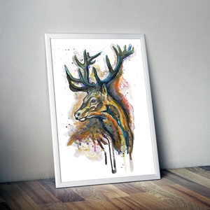 Elk Profile Watercolor Painting, Elk Portrait, Instant Download, Elk Head, Printable Animal Art, Wildlife, Wall Art, Gift Idea, Deer Lover image 4