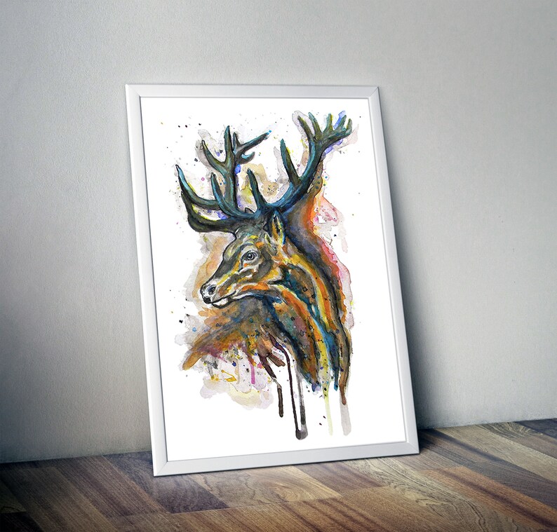 Elk Profile Watercolor Painting, Elk Portrait, Instant Download, Elk Head, Printable Animal Art, Wildlife, Wall Art, Gift Idea, Deer Lover image 4
