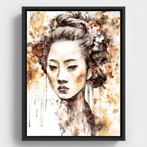 Geisha Wall Art Print, Japanese Woman Portrait, Asian Culture Home Decor, Watercolor Geisha Poster, Instant Download Artwork