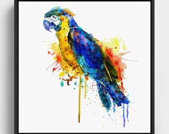 Peinture aquarelle perroquet coloré ara imprimable oiseau tropical mural déco chambre d'enfant perroquet abordable faune amateur d'oiseaux exotiques idée cadeau