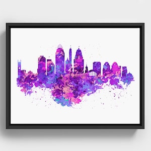 Cincinnati Skyline Art Print, Purple & Blue Watercolor Cityscape, Cincinnati Wall Decor, Abstract Digital Download, Urban Printable