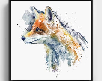 Druckbare süße Fuchs Aquarell Portrait für Kinderzimmer Wand Kunst Wald Fauna Wildtiere Druckfertig Fox-Dekor-Malerei Geschenk für Fuchs-Liebhaber