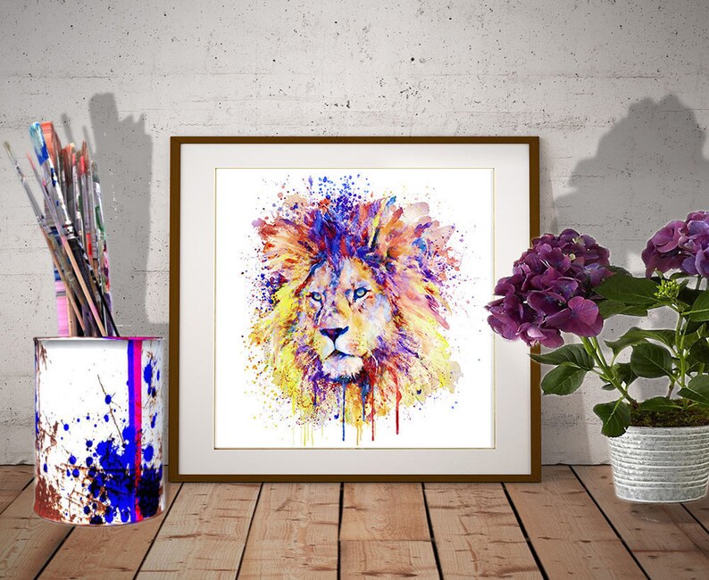 Printable Lion gift Lion King Wall Art Colorful Lion Head Big cats Wildlife Savannah Instant Download Lion decor Watercolor Portrait