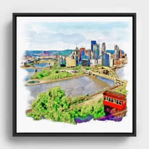 Pittsburgh Skyline Watercolor Cityscape: Pennsylvania Wall Art (Digital Download)