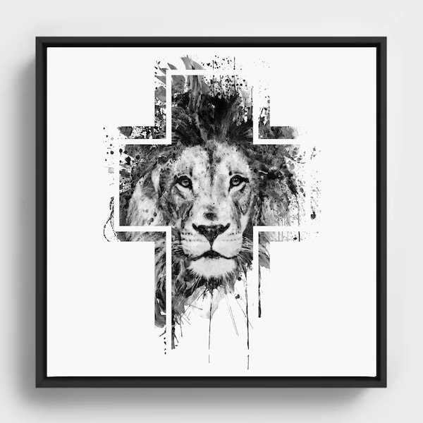 Lion of Judah, Printable  Gift for Christians, Yeshua, Christianity, Cross Symbol, Jesus Christ, Black and White, Church Wall Art, Felines