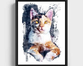 Sitting Tabby Cat Watercolor Portrait Printable Pet Art Decor Cute Feline Domestic Animal Cat Painting Cat Breed Lover Tabby Mom Gift Idea
