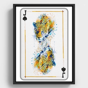 Leopard Jack of Spades, acquerello di grandi felini per giocatori d'azzardo e amanti della fauna selvatica, download digitale, 4 misure incluse