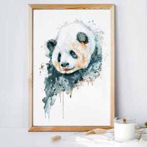 Panda Watercolor Painting, Printable Nursery Art, Baby Animal Illustration for Kids & Panda Lovers