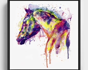 Pintura de acuarela imprimible de una majestuosa cabeza de caballo, descarga instantánea, arte del caballo, decoración de animales, cartel de caballo, animales de granja, regalo de caballo