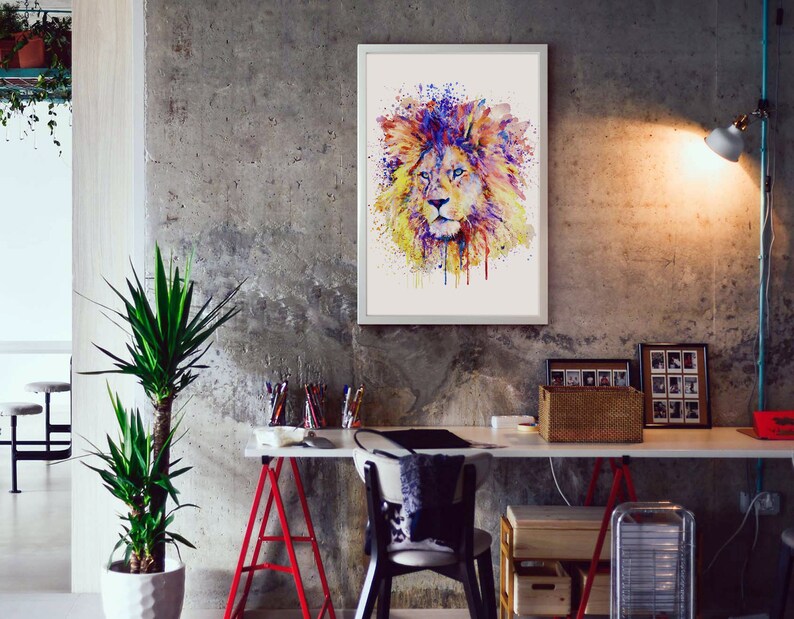 Printable Lion gift Lion King Wall Art Colorful Lion Head Big cats Wildlife Savannah Instant Download Lion decor Watercolor Portrait