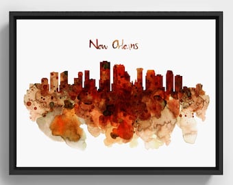 New Orleans Watercolor City Skyline Printable New Orleans Abstract Minimalist Wall art Urban Decor Louisiana New Orleans Lover Gift Idea