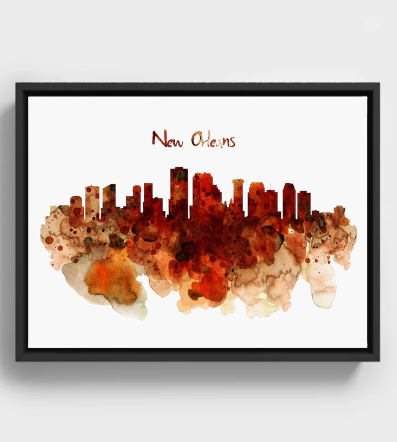 New Orleans Aquarell Stadt Skyline Printable New Orleans Abstrakte Minimalistische Wandkunst Urban Decor Louisiana New Orleans Liebhaber Geschenkidee Bild 1