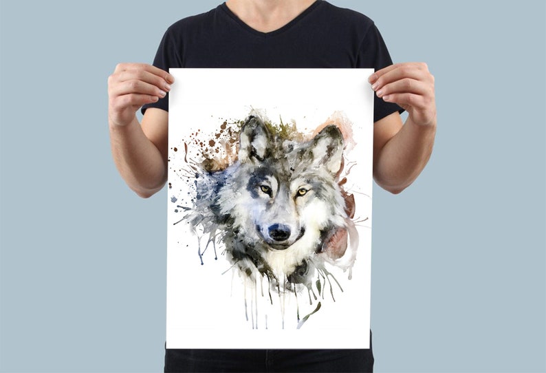 Printable Watercolor Wolf Head Portrait Wolf Decor Affordable Art With Wolves Watercolor Painting Wolf poster Forest Animal Wildlife Fauna image 8