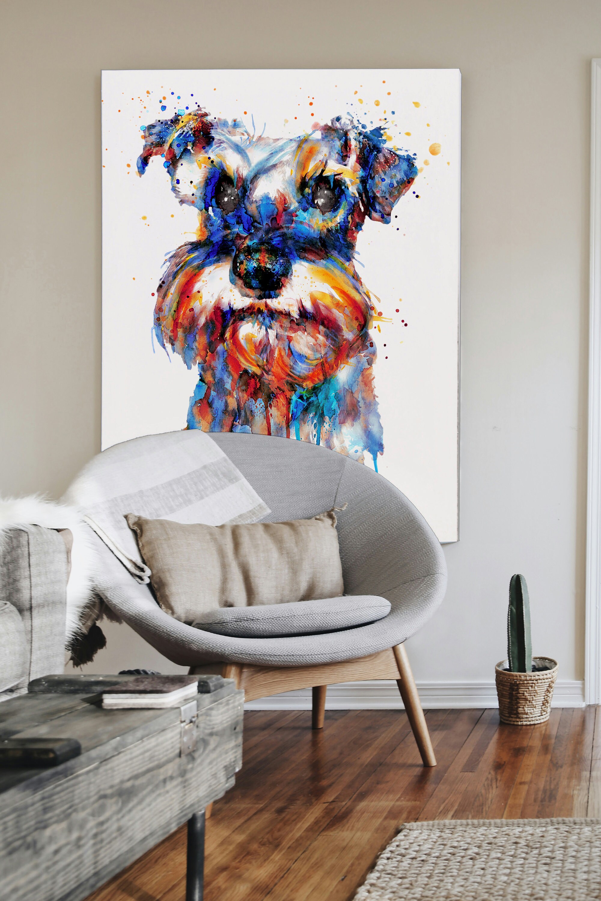 Grußkarte Mit Aquarell-Schnauzer Hund – Blanko Innen, 144 X 144 Mm, Inkl. Umschlag