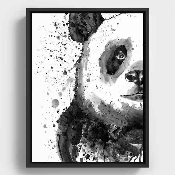 Cute Panda Bear, Half Head, Watercolor Portrait, Printable Wall Art, Black and White, Watercolor Painting, Wildlife, Panda decor, Gift Ideas