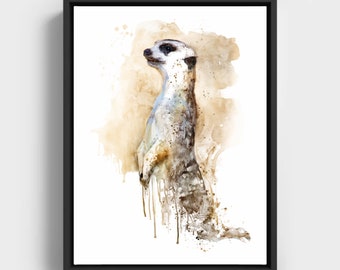 Printable Funny Meerkat Sentinel, Cute Brown Suricate, Adorable Small Mammal, Watercolor Painting, Wildlife, Meerkat Lover, Mongoose, Africa