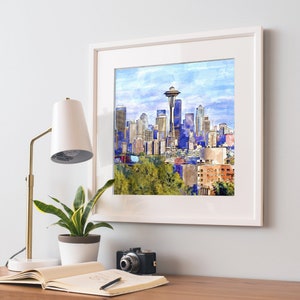 Seattle Watercolor Panorama, Watercolor Painting, Seattle Cityscape ...