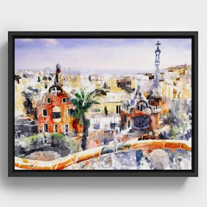 Barcelona Park Guell Watercolor Print: Gaudi Spain Travel Art (Digital Download)