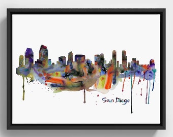 San Diego Watercolor Skyline Painting Printable Skyline Art San Diego Silhouette California San Diego Wall Art Skyline Gift for Men Women