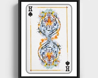Tiger Head King of Spades Playing Card Inspired by the Animal World - Printable Casino Art Decor - Gift Idea for Feline Lovers and Gamblers