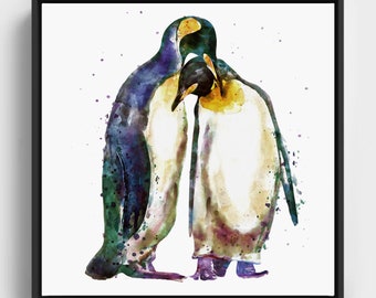 Emperor Penguin Love Couple Watercolor Painting Youre My Penguin Valentines Day Printable Bird Wall Art Penguin Lover Gift Arctic Wildlife