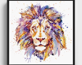 Lion head, INSTANT DOWNLOAD, Printable Watercolor portrait, Wall art, Animal art, Wildlife, King of animals, Big cats, Gift for lion lovers
