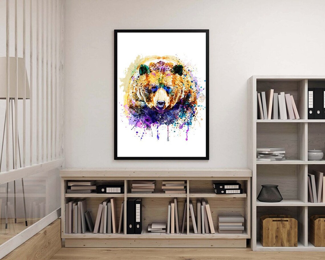 Colorful Grizzly Bear Watercolor Painting Forest Animal - Etsy
