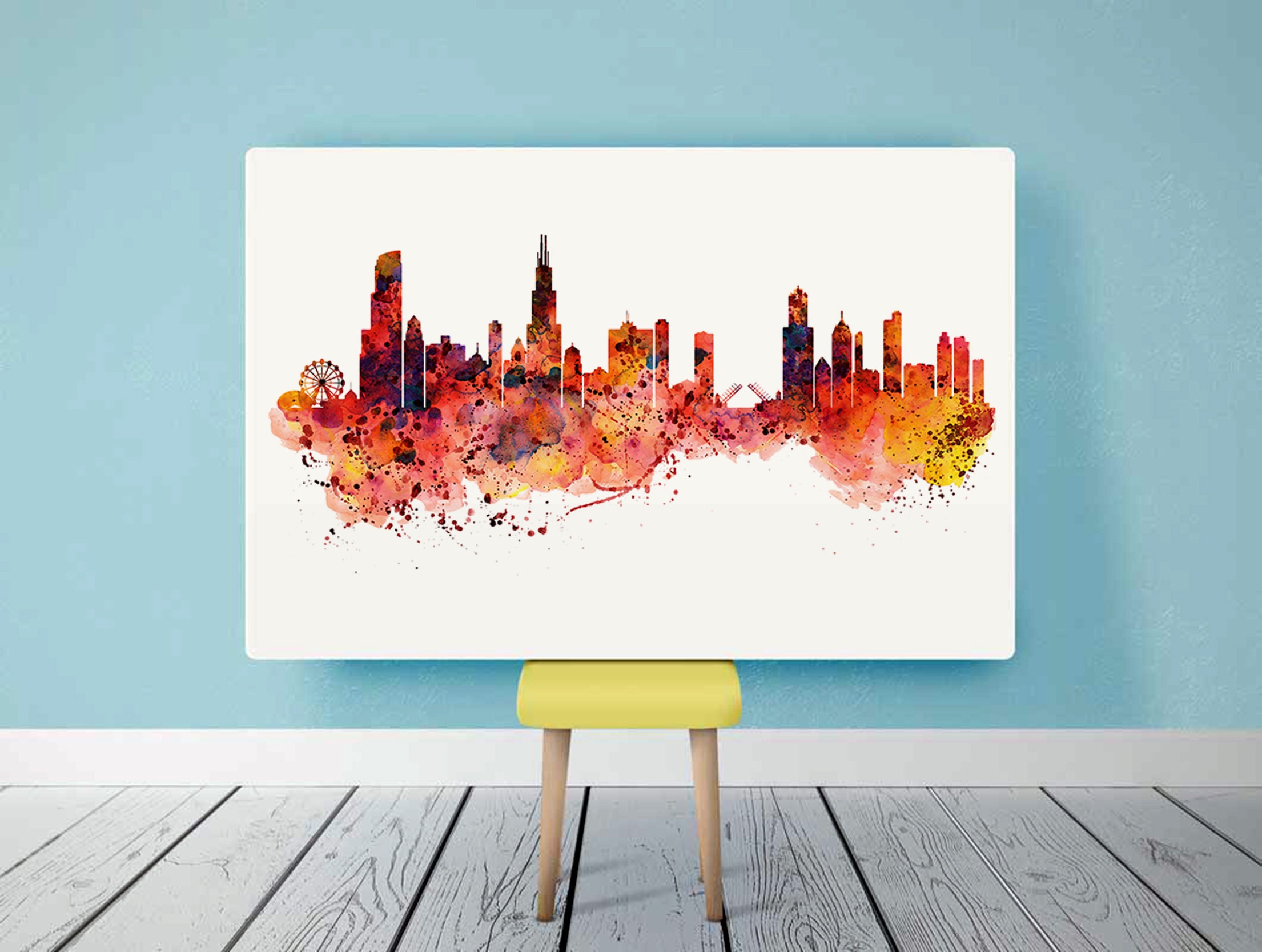Chicago Watercolor Skyline Silhouette Printable Skyline | Etsy