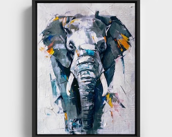 Abstract Elephant Artwork: Modern Wildlife Digital Oil Painting (Instant Download)