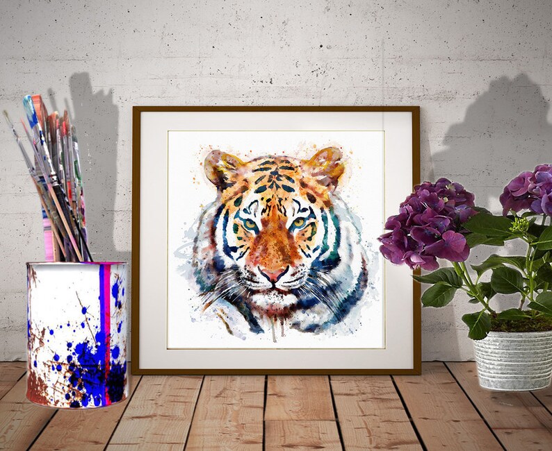 Watercolor Portrait of a Beautiful Tiger Head Instant - Etsy