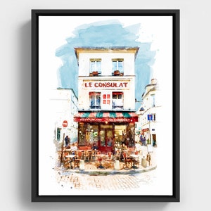 Le Consulat, Paris, Watercolor Painting,  Montmartre Streetscape, Paris landmark, Cafe, Restaurant, Old City, Printable Art, Paris Cityscape