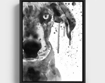 Halbgesichtiger Welpe Hund, Aquarell Malerei, Cooles Geschenk, schwarz und weiß, Druckbares Haustier Porträt, Hundekunst, Geschenk für Hundeliebhaber, Süßes Welpen Gesicht