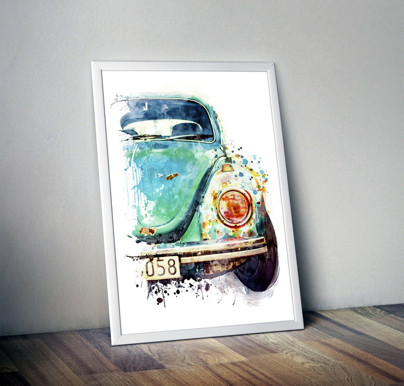 Aquarelle de voiture vintage allemande, affiche automobile imprimable, voiture classique turquoise abordable, décoration de chambre à coucher, cadeau amateur de voiture pour papa image 7