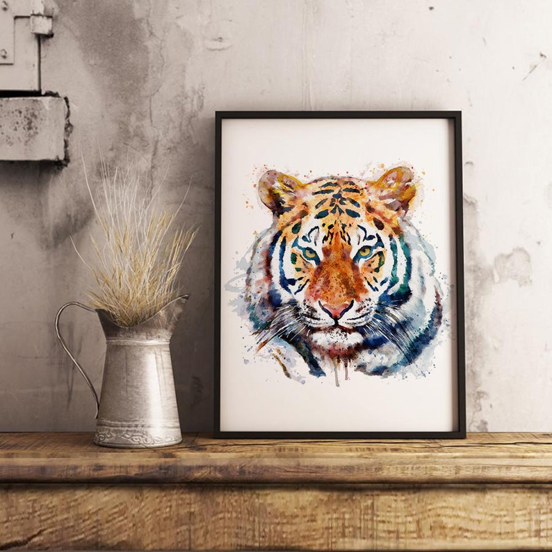 Watercolor Portrait of a Beautiful Tiger Head, Instant Download ...