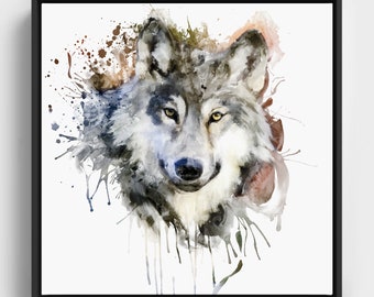 Printable Watercolor Wolf Head Portrait Wolf Decor Affordable Art With Wolves Watercolor Painting Wolf poster Forest Animal Wildlife Fauna