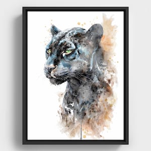 Black Panther Wall Art, Green-Eyed Big Cat Printable, Wildlife Digital Painting, Jungle Decor