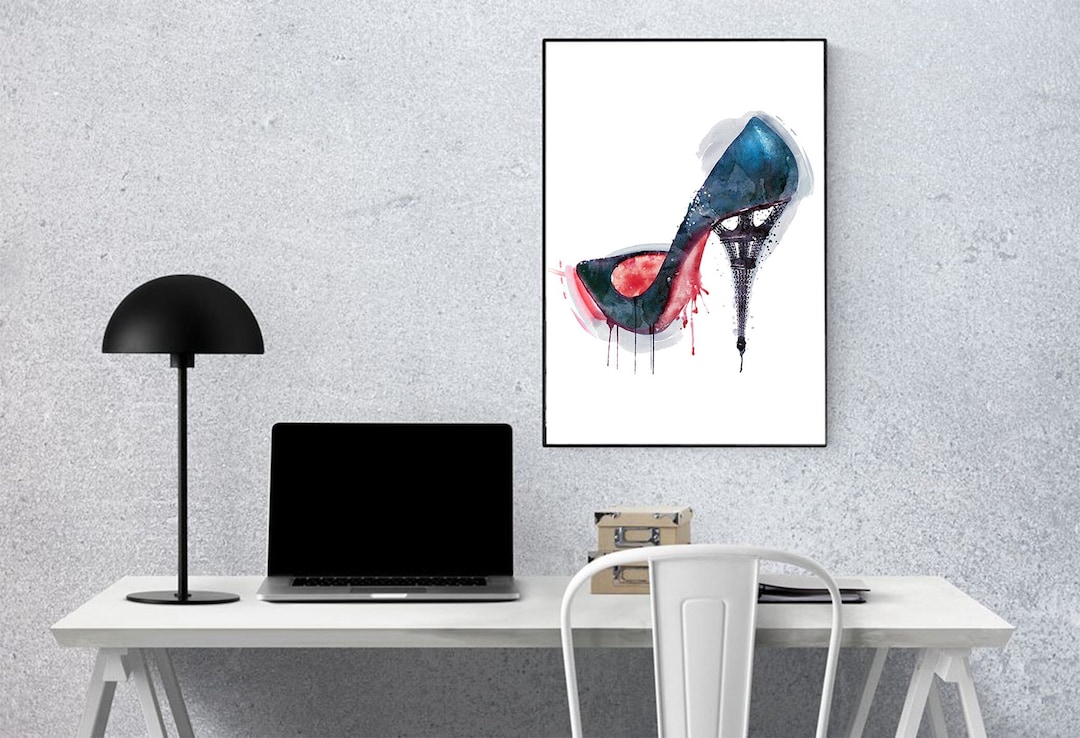 Eiffel Tower High Heel Shoe Watercolor Painting Instant - Etsy
