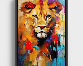 Colorful Lioness Portrait: Abstract Geometric Art (Digital Download)