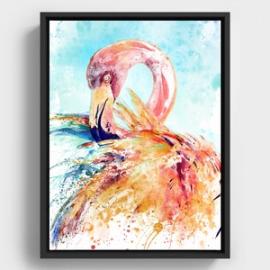 Pink Flamingo Watercolor Printable, Tropical Bird Wall Art, Coastal Nursery Decor, Flamingo Gift Idea, Pink Beach Animal Print