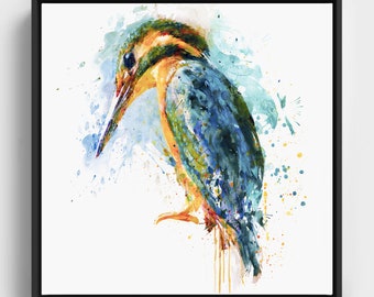 Kingfisher Bird Printable Tropical Bird Vibrant Watercolor Painting Wall Art Nursery Gift Idea for Kids Bedroom Wildlife Fauna Bird Decor