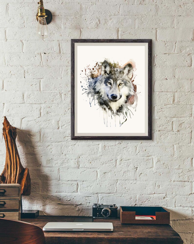 Printable Watercolor Wolf Head Portrait Wolf Decor Affordable Art With Wolves Watercolor Painting Wolf poster Forest Animal Wildlife Fauna image 3