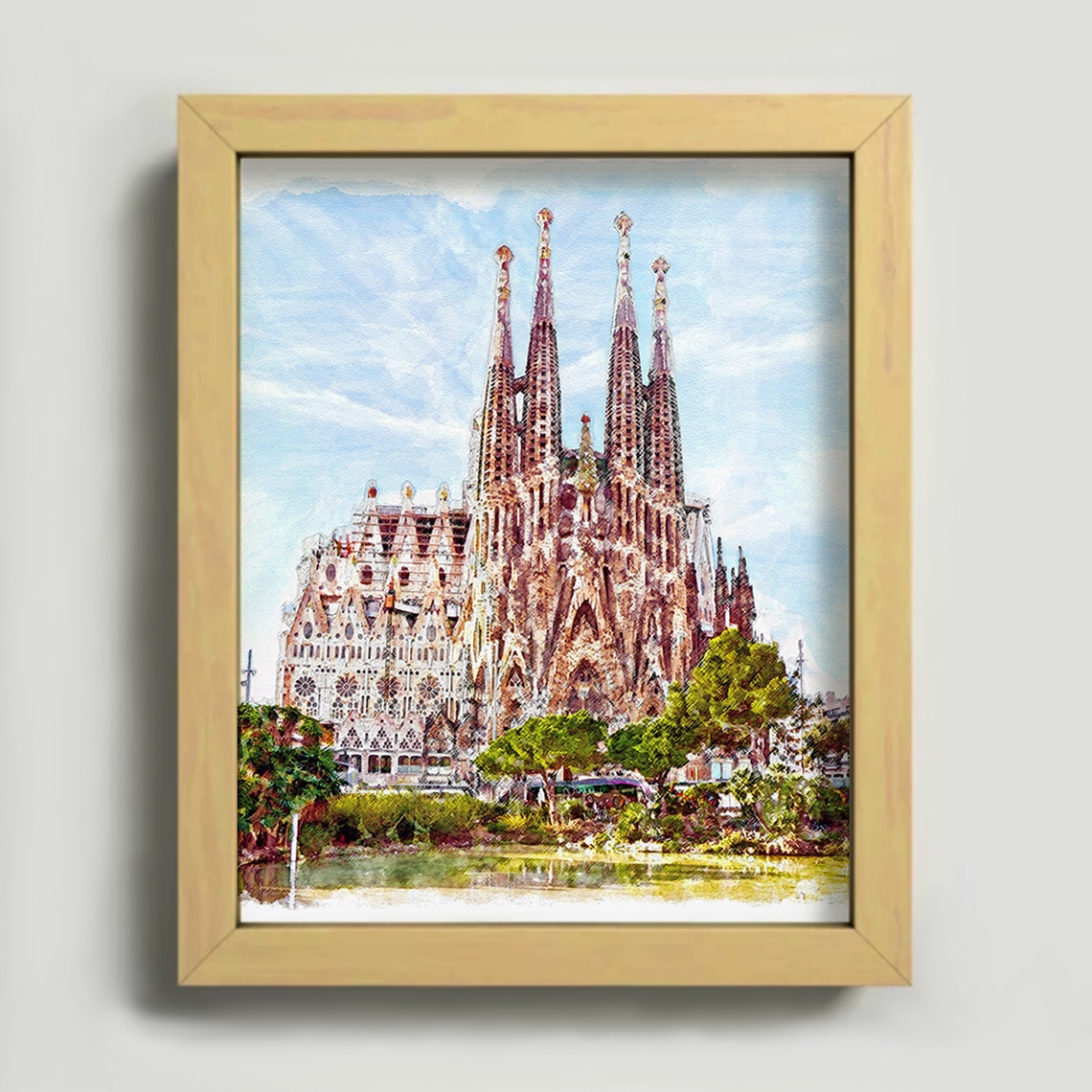 Sagrada Familia Watercolor Painting Gaudi Cathedral Wall - Etsy