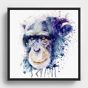 Colorful Chimpanzee Watercolor Art Print, Vibrant Animal Portrait Wall Decor, Wildlife Jungle Printable Painting, Instant Download Monkey