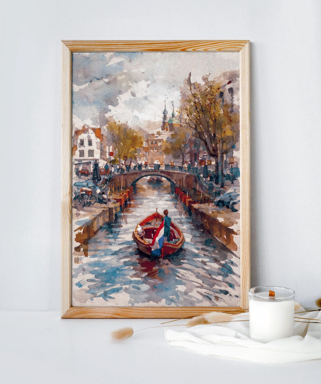 Charming Dutch Canal Scene Watercolor: Amsterdam Cityscape Wall Art ...