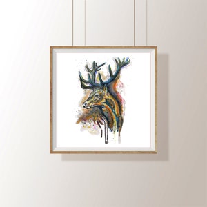 Elk Profile Watercolor Painting, Elk Portrait, Instant Download, Elk Head, Printable Animal Art, Wildlife, Wall Art, Gift Idea, Deer Lover image 7